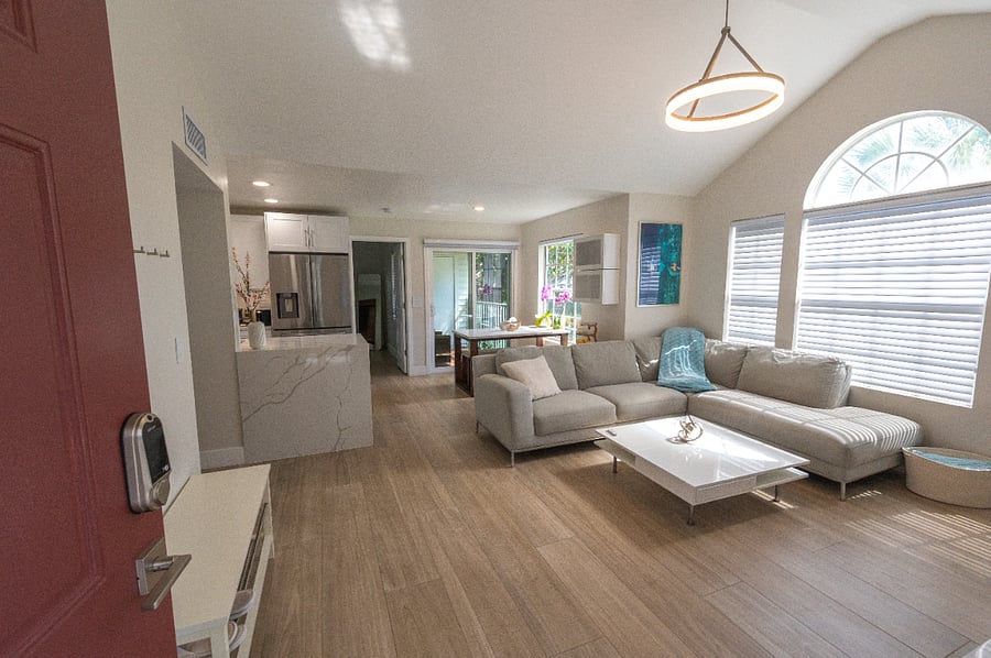 Open-plan living room of the renovated Orlando condo